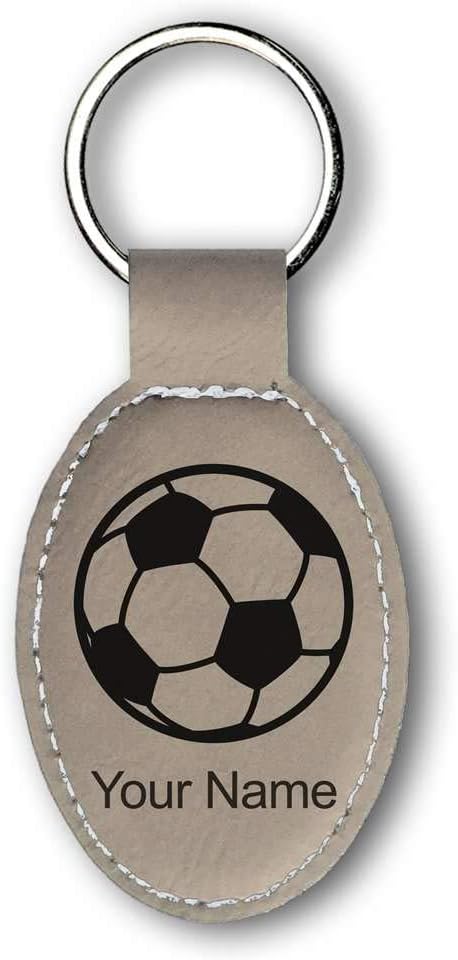 LaserGram Oval Keychain, Soccer Ball, Personalized Engraving Included