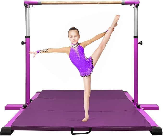 GLANT Gymnastic Kip Bar,Horizontal Bar for Kids Girls Junior,3' to 5' Adjustable Height,Home Gym Equipment,Ideal for Indoor and Home Training,1-4 Levels,300lbs Weight Capacity
