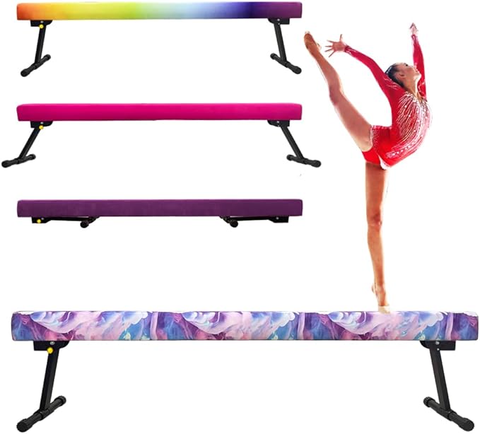 6FT Adjustable&Foldable Gymnastics Balance Beam,Home Gym Equipment,Easy Assembling and Storage,No Tool Require,for Kids Children Girls Training Ages 3-12