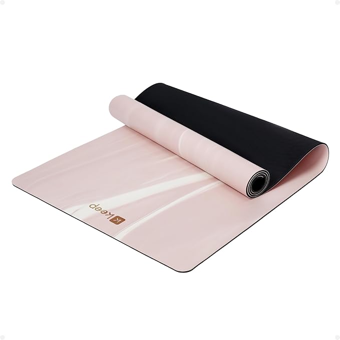 KEEP Rubber Yoga Mat - Professional Sweat Absorbent PU & Natural Rubber. Non Slip Workout Mats for Women & Men, 5mm Thick, 74"x26" Extra Long Wide Pad for Hot Yoga, Pilates, HIIT, Home Gym - Strap Included