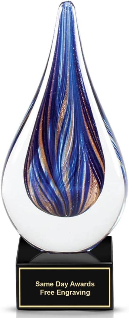 Hand-Blown Art Glass Award – Custom Engraved Elegant Award for Corporate, Sports Retirement Volunteer Recognition Leadership Personal Milestones Employee Gifts