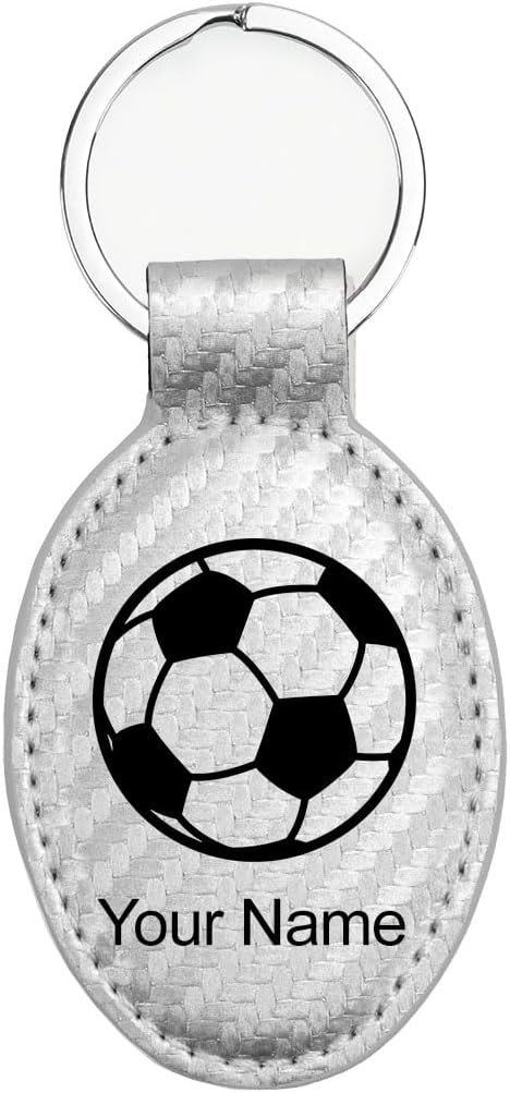 LaserGram Oval Keychain, Soccer Ball, Personalized Engraving Included