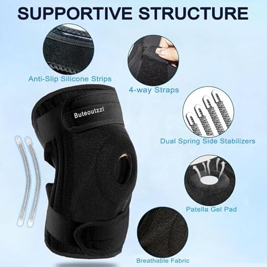 Knee Brace for Men Women with Side Stabilizers & Patella Gel Pad,Non Slip Adjustable Knee Compression Support for Pain Relief,Meniscus Tear,ACL,Arthritis,Injury Recovery,Running