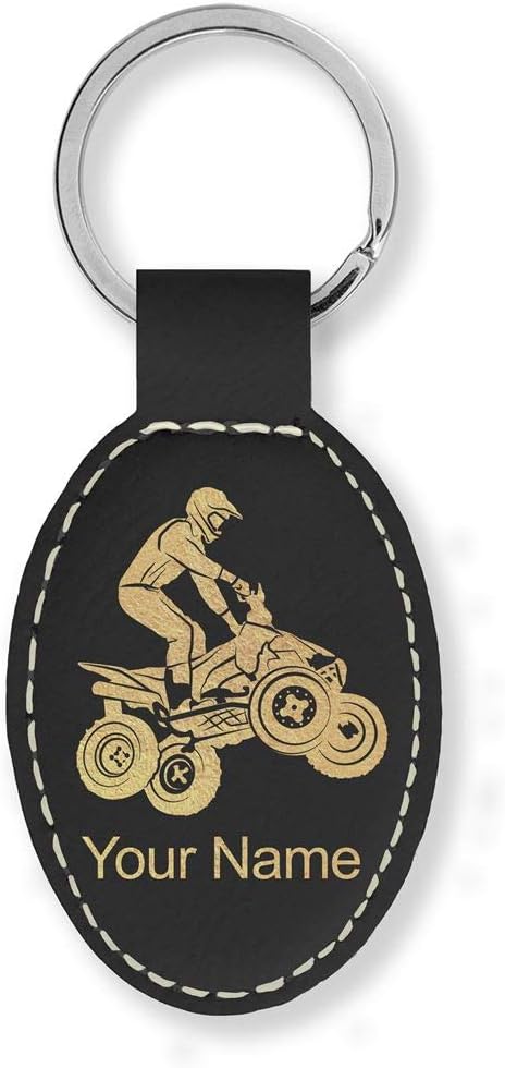 LaserGram Oval Keychain, Quad, Personalized Engraving Included (Black with Gold)