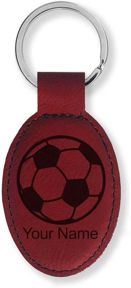 LaserGram Oval Keychain, Soccer Ball, Personalized Engraving Included