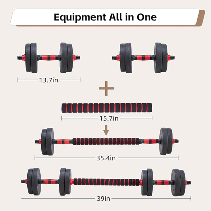 OLIXIS Adjustable Dumbbell Set, 4 IN 1 Changeable Dumbbells, Barbell, Kettlebells and Push Up Stand, Multi-Functional Exercise and Fitness for Home Gym