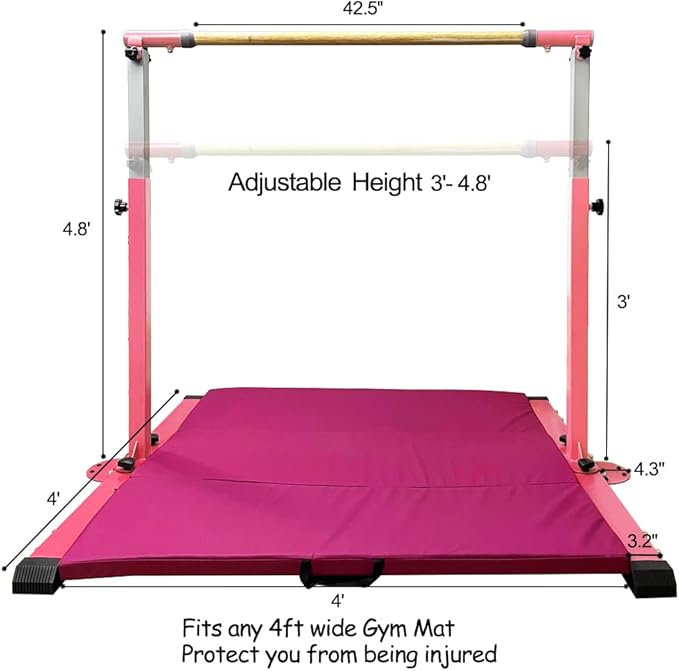 Gymnastics Kip Bar for Home Indoor Training,Horizontal Bar for Kids Girls Junior,Adjustable Arms from 3' - 5' Gym Equipment,1-4 Levels,300lbs Weight Capacity