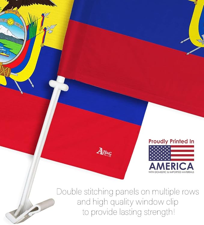 World Cup 2022 Ecuadorian Car Flag Bandera para Carros De Ecuador Auto Decorations Small Banner for Window Clip Pole Accessories FIFA Sports Fans Outdoor Flags Game Football Soccer Gifts Made in USA