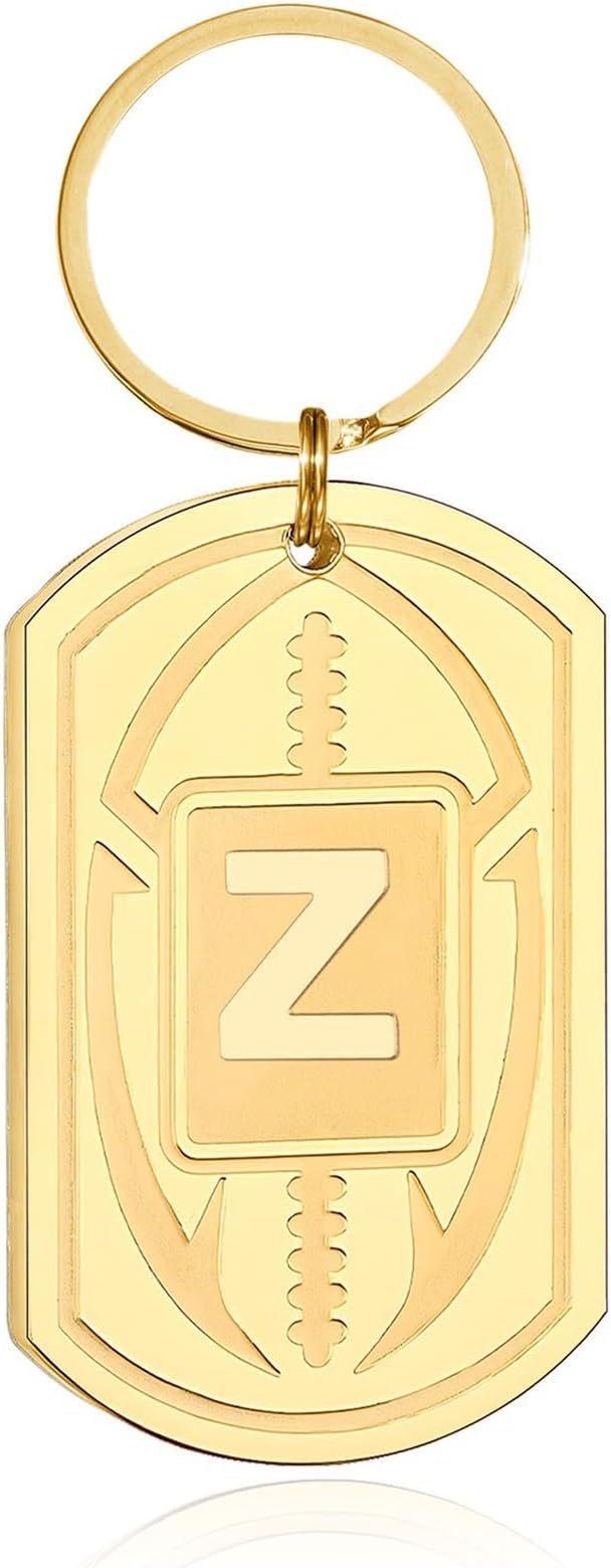 Stocking Stuffers Christmas Gift- Football Initial Keychain Gifts for Men Dog Tag Keychains for Men Him Dad