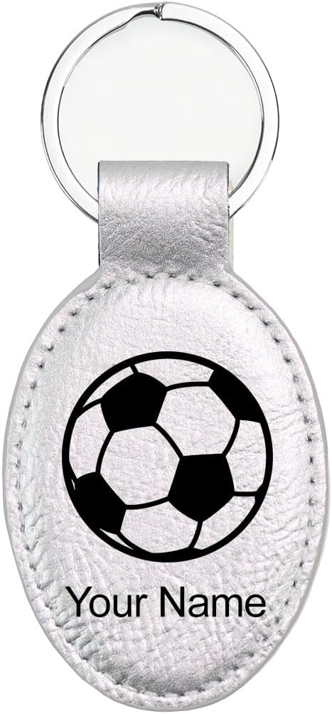 LaserGram Oval Keychain, Soccer Ball, Personalized Engraving Included