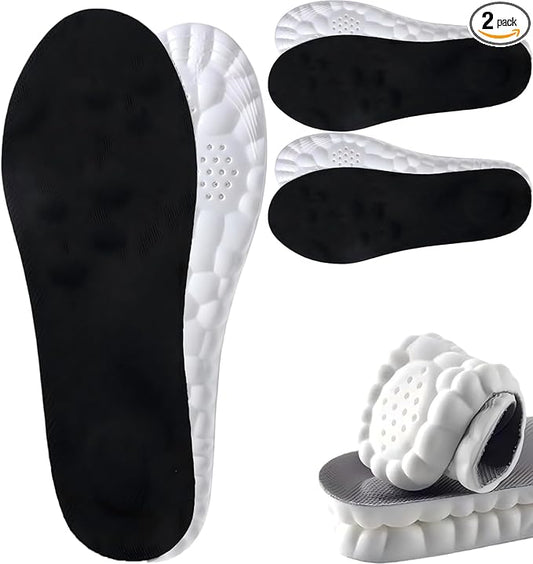 2Pairs 4D Cloud Insoles Men & Women, Memory Foam Cloud Insoles Super Soft Anti-Fatigue, Plantar Fasciitis Insole, Shock Absorption, Trim to Fit Arch Support for Foot Pain Relief and Fatigue Reduction