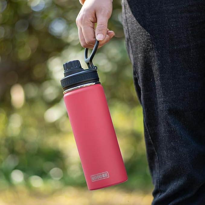 koodee Insulated Water Bottle, 18 oz Stainless Steel Double Wall Vacuum Wide Mouth Sport Bottle with Leakproof Spout Lid （Cosmic Orange）