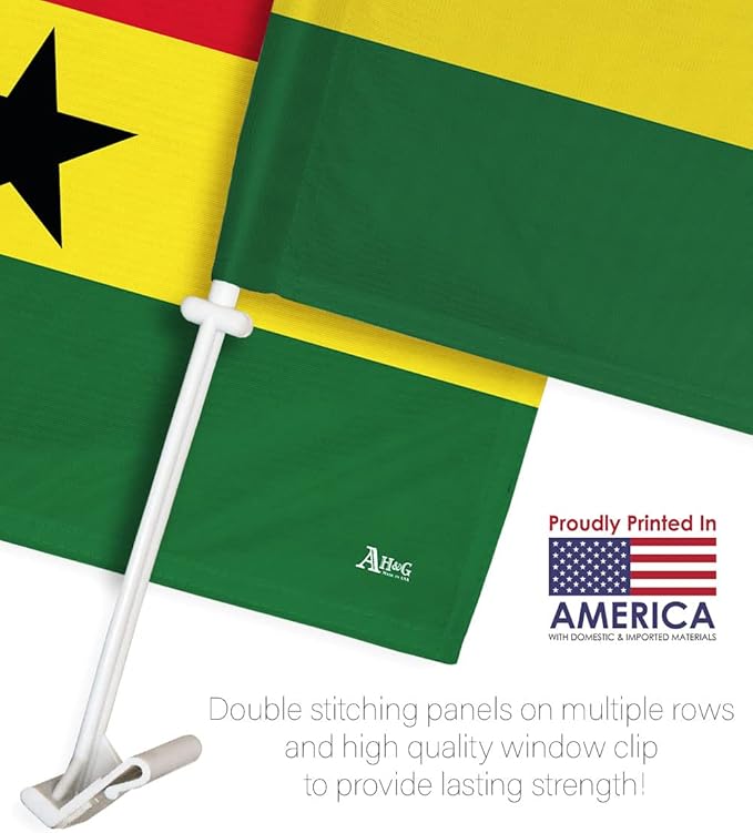 World Cup 2022 Ghanaian Car Flag Bandera Para Carros De Ghana Auto Decorations Small Banner For Window Clip Pole Accessories FIFA Sport Fans Outdoor Flags Trophy Game Football Soccer Gifts Made In USA