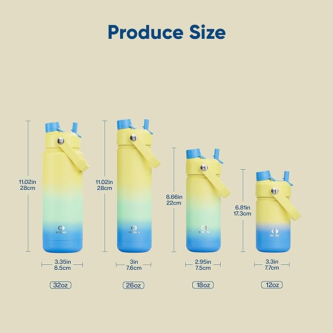 Kids Insualated Water Bottle with Straw - 12oz Stainless Steel Water Bottle with Dual Spouts, Leak-Proof, BPA-Free, Double Wall Vacuum Keeps Cold for 24 Hours for Sports, Travel, School (Soft Lagoon)