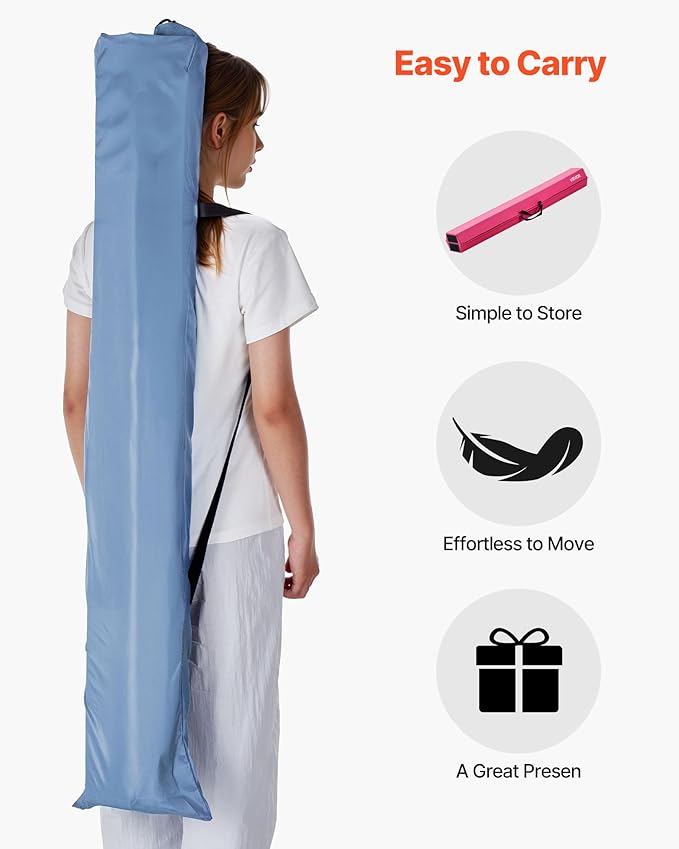 VEVOR 8FT Balance Beam for Kids, 200-350LBS Stable Support Gymnastics Floor Beam with Non-Slip Mat, Wood-Core/EVA Gymnastics Training Equipment with Anti-Slip Bottom & Carry Bag for Home Gym