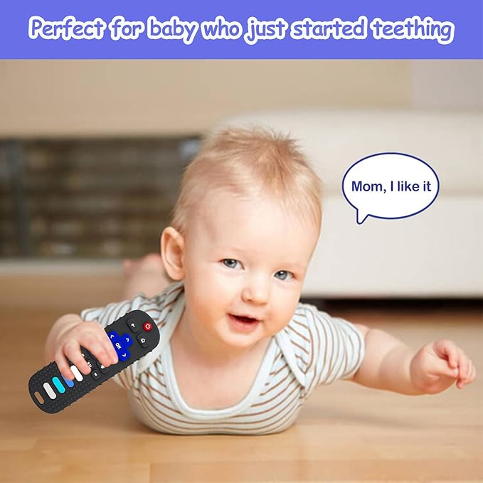 Baby Teething Toys, Food Grade Silicone Teethers for Babies 3 6 12 18 Months, Fake TV Remote Control Shaped Teether Toys, Infant Chew Toys for Boys and Girls, Freezer BPA Free