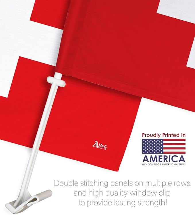 World Cup 2022 Swiss Car Flag Bandera para Carros De Switzerland Auto Decorations Small Banner for Window Clip Pole Accessories FIFA Sports Fans Outdoor Flags Game Football Soccer Gifts Made in USA