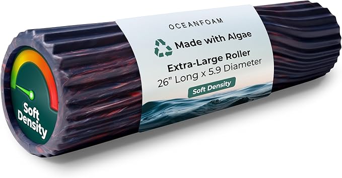 Oceanfoam Tsunami Roller (Dark Navy, Red & Natural Marbled) - Extra-Large, 26" x 5.9" - Soft, Textured Foam Roller for Physical Therapy, Back Pain, Exercise & Stretching - Yoga, Athletics, & Wellness