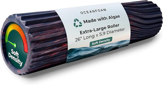 Oceanfoam Tsunami Roller (Dark Navy, Red & Natural Marbled) - Extra-Large, 26" x 5.9" - Soft, Textured Foam Roller for Physical Therapy, Back Pain, Exercise & Stretching - Yoga, Athletics, & Wellness