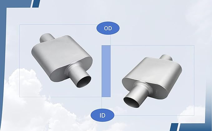 Silver Aluminum Coated Single Chamber Performance Muffler (2-Pack) - 2.5 inch Inlet/Outlet, 13.2 Inch Length - Universal Fit for Cars, Trucks, SUVs