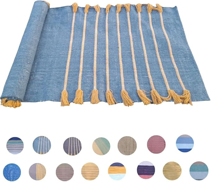 Indian Handmade100 % Organic Anti Skid Multi Colour Cotton Yoga Mat - Eco-Friendly Hand-Woven Rug - Non-Slip & Thick (24”x72”x5mm) for Hot yoga & Everyday Fitness at Home - Comfortable & Foldable Extra-Long Mat