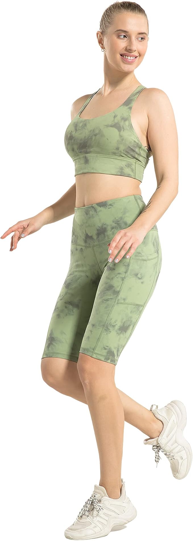 WHOUARE 4 Pack Biker Yoga Shorts with Pockets for Women,High Waisted Athletic Running Workout Gym Shorts Tummy Control