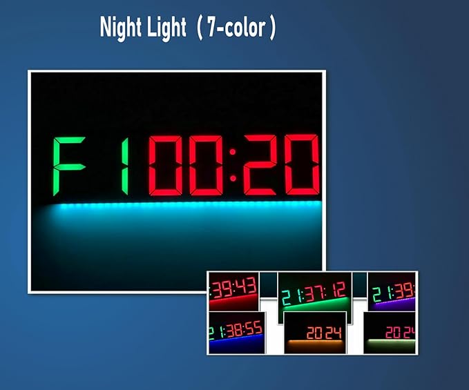 26'' Extra Large Home GYM Timer Clock, Programable Workout Interval Timer, Digital Wall Clock, with 7-color Night Light, 8 Alarm Clock, Calendar/Temperature, Countdown & Stopwatch (Green & Red)