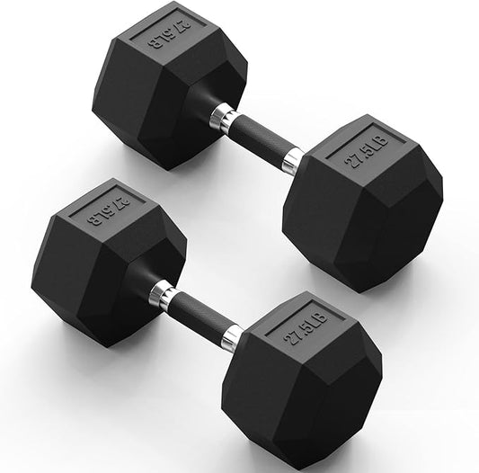PAPABABE Hex Dumbbell Set with Rubber Grip 2.5-125lb, Odorless Rubber Coated Weight Fixed Dumbbells Set of 2, Weights for Women at Home, Hand Weights for Home Gym & Strength Training,Pesas Para Ejercicios