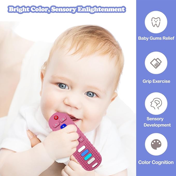 Baby Teething Toys, Food Grade Silicone Teethers for Babies 3 6 12 18 Months, TV Remote Shape Infant Chew Toys for Boys and Girls, Freezer BPA Free (1 Pack-Blue RC)