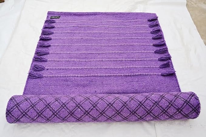 Indian Handmade100 % Organic Anti Skid Multi Colour Cotton Yoga Mat - Eco-Friendly Hand-Woven Rug - Non-Slip & Thick (24”x72”x5mm) for Hot yoga & Everyday Fitness at Home - Comfortable & Foldable Extra-Long Mat