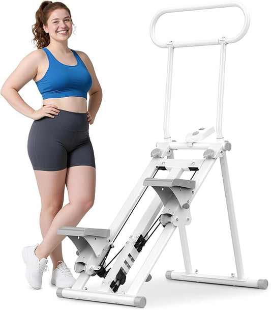 ERGOLIFE Stair Stepper with 6-Level Adjustable Resistance, 350lbs Upgrade Foldable Stairmaster Machine for Home Gym Workout, Cardio Stair Climber with Low Noise (White)