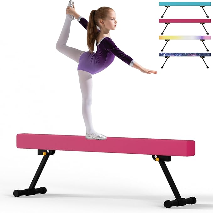 EL&IT·Wings 6ft/8ft Gymnastic Balance Beam, Adjustable High and Low Level Floor Beam - Highly Stable - Gym Practice Training Equipment for Kids Children Girls Home