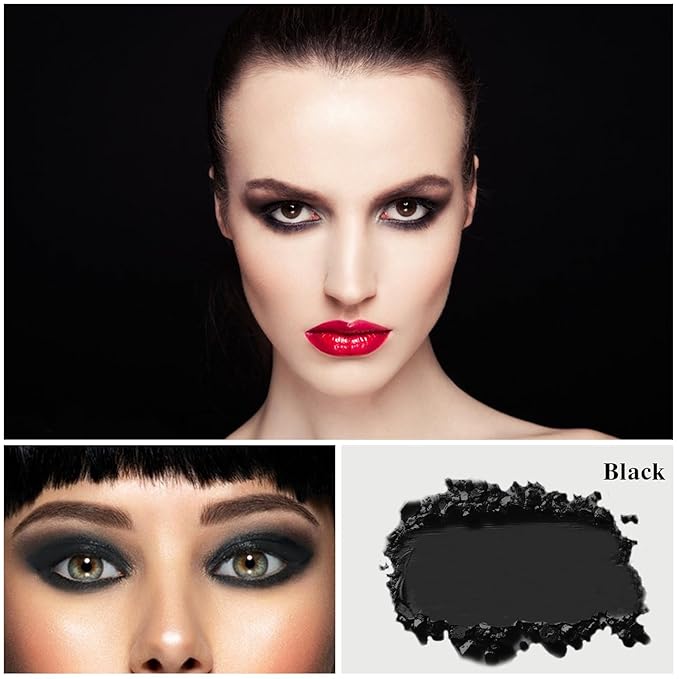 MEICOLY Black Eye Shadow with Mirror,Matte Single Eyeshadow for Halloween,Pressed Powder Eyeshadow Makeup,Matte Shade Eyelid Color Eye Makeup for Women,High Pigment,Long Wear,Waterproof,Intense Color