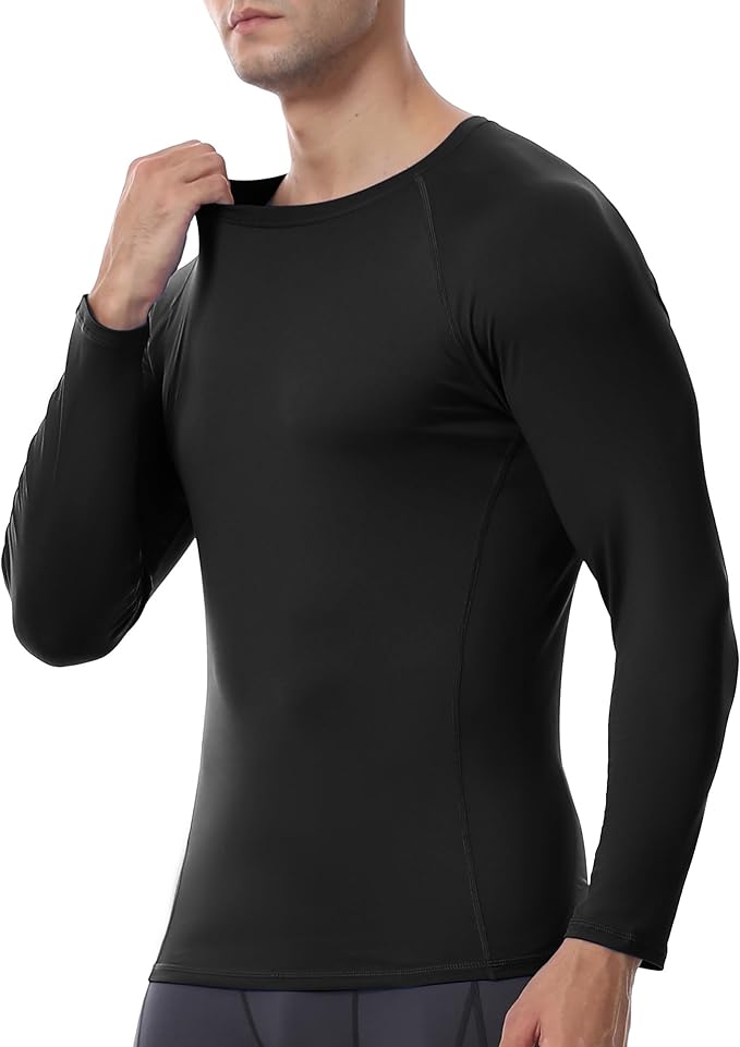 Men's Long Sleeve Compression Shirt, Quick Dry Athletic Base Layer Top, Skins Fit Football Running Workout Undershirt