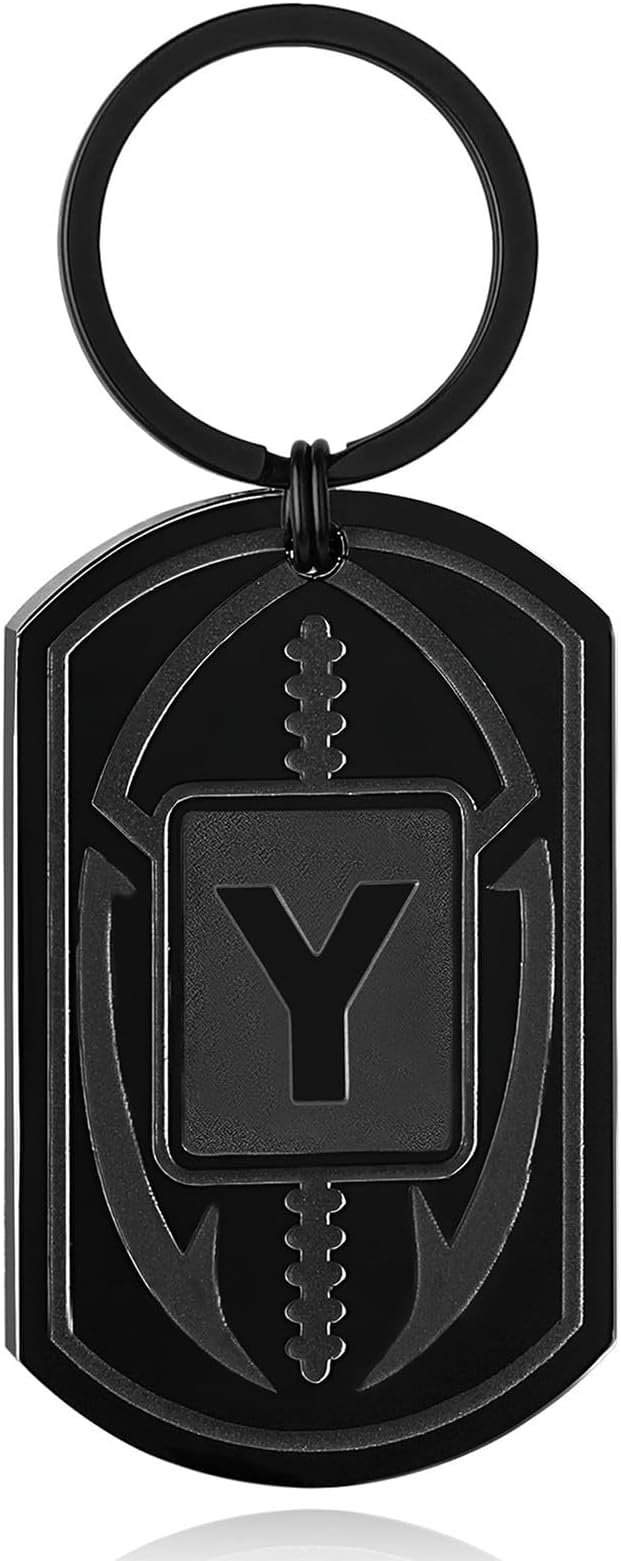 Stocking Stuffers Christmas Gift- Football Initial Keychain Gifts for Men Dog Tag Keychains for Men Him Dad