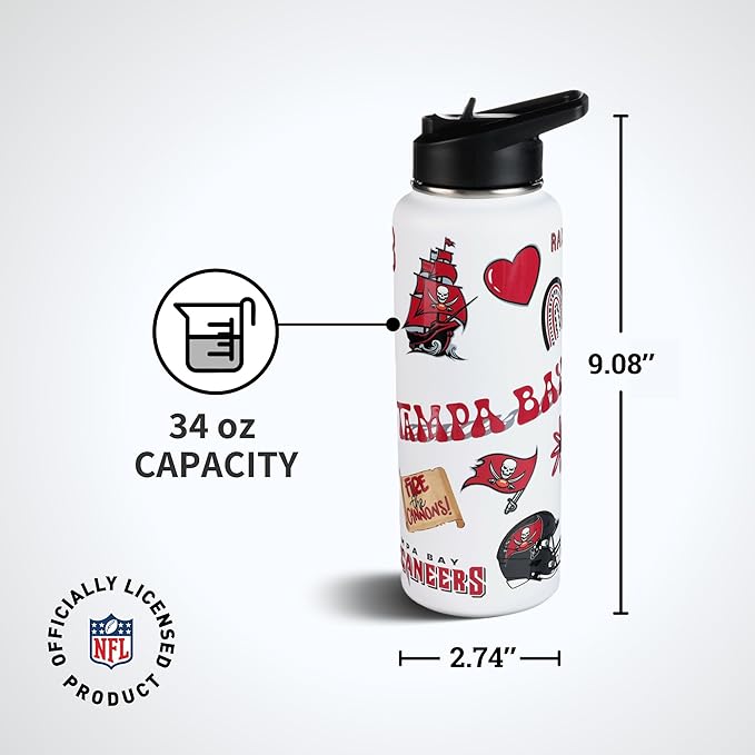 The Memory Company Officially Licensed NFL 34oz Water Bottle - Premium Stainless Steel Double-Wall Insulated, Leakproof Design