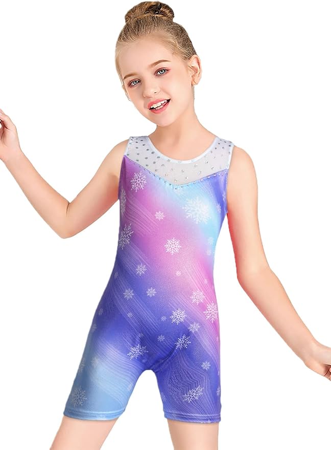 Leotards for Girls Gymnastics Toddler Dance Biketards Mermaid Unicorn Athletic Dance Wear Shiny Rainbow Blue Hotpink