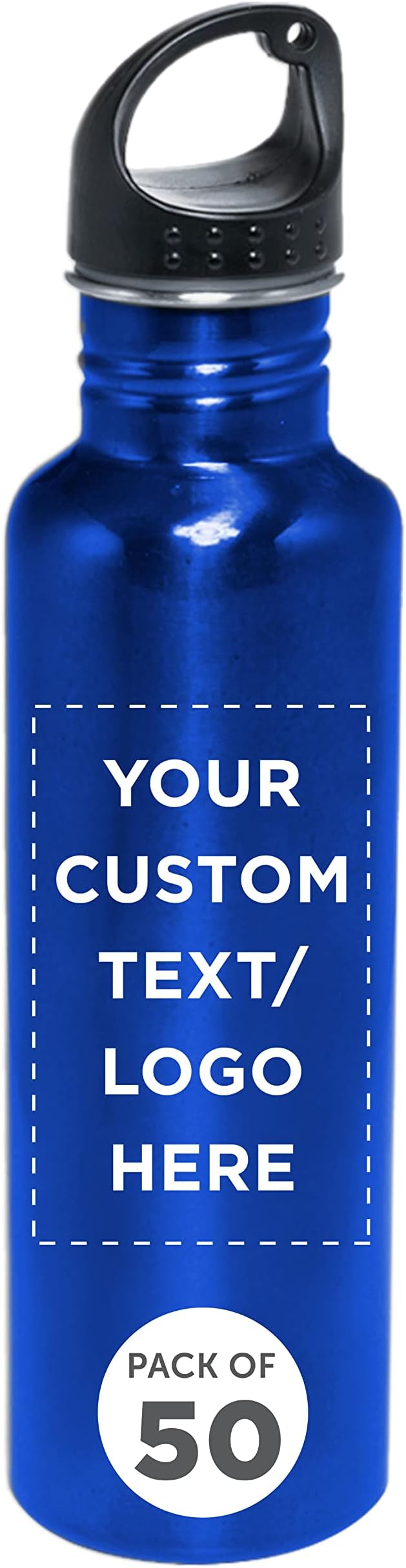 DISCOUNT PROMOS Custom Stainless Steel Water Bottles 26 oz. Set of 50, Personalized Bulk Pack - Reusable, Leak Proof, Perfect for Gym, Hiking, Camping, Outdoor Sports - Met Blue