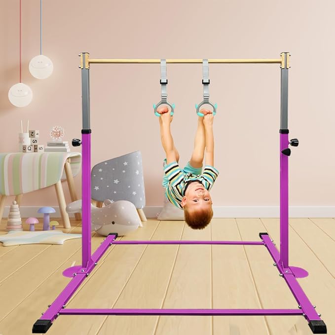 GLANT Gymnastic Kip Bar,Horizontal Bar for Kids Girls Junior,3' to 5' Adjustable Height,Home Gym Equipment,Ideal for Indoor and Home Training,1-4 Levels,300lbs Weight Capacity