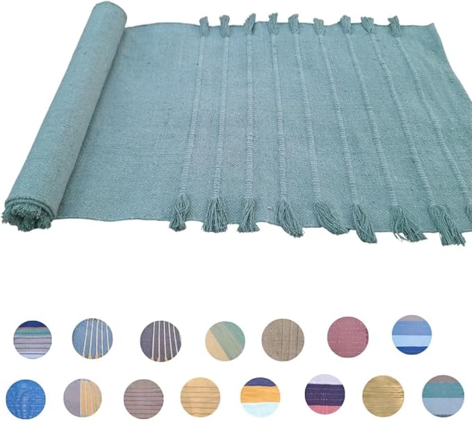 Indian Handmade100 % Organic Anti Skid Multi Colour Cotton Yoga Mat - Eco-Friendly Hand-Woven Rug - Non-Slip & Thick (24”x72”x5mm) for Hot yoga & Everyday Fitness at Home - Comfortable & Foldable Extra-Long Mat