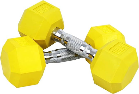 Rubber Encased Hex Weights Dumbbells Set of 5 – 50 lb Pair | Cast Iron Hand Weights with Anti-Slip Grip for Home Gym Strength Training