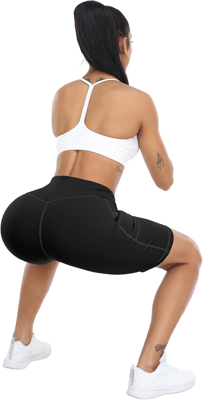 WHOUARE 4 Pack Biker Yoga Shorts with Pockets for Women,High Waisted Athletic Running Workout Gym Shorts Tummy Control
