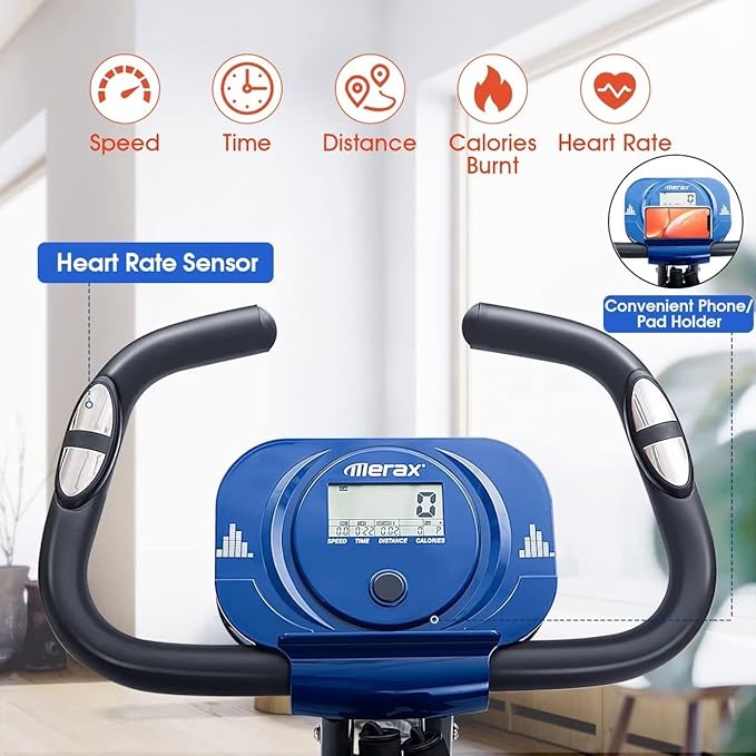 Merax Exercise Bike,Workout Bikes for Home,Folding Stationary Bikes for Home with 16-Level Magnetic Resistance, 300LBS Capacity X-Bike Indoor Exercise Equipment with Heart Rate Sensor & LCD Monitor