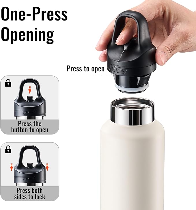 Insulated Water Bottle 21 OZ, Insulated Tumbler with One-Touch Open, Travel Water Bottle with Leak-Proof Design, Sports Water Bottle for Women & Men (White)