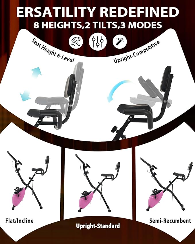 Merax Exercise Bike,Workout Bikes for Home,Folding Stationary Bikes for Home with 16-Level Magnetic Resistance, 300LBS Capacity X-Bike Indoor Exercise Equipment with Heart Rate Sensor & LCD Monitor