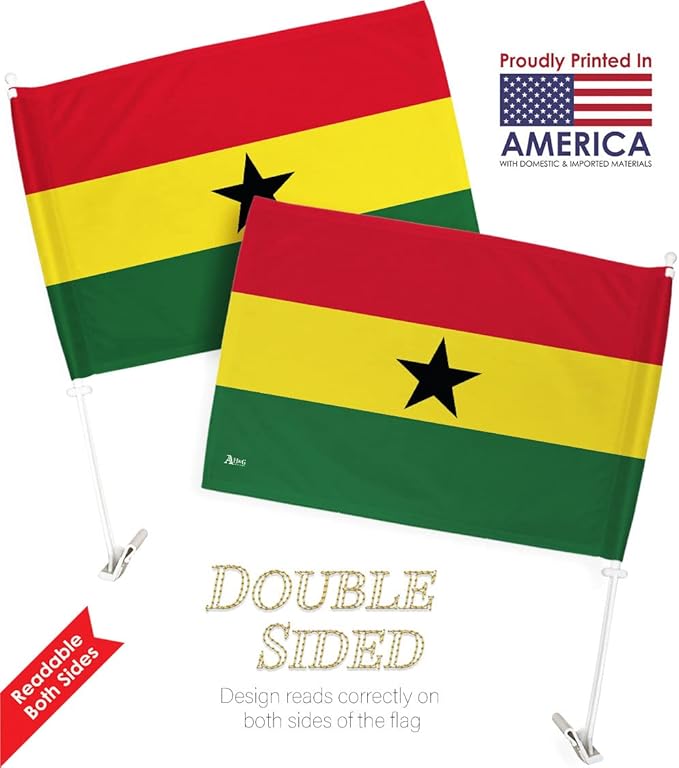 World Cup 2022 Ghanaian Car Flag Bandera Para Carros De Ghana Auto Decorations Small Banner For Window Clip Pole Accessories FIFA Sport Fans Outdoor Flags Trophy Game Football Soccer Gifts Made In USA