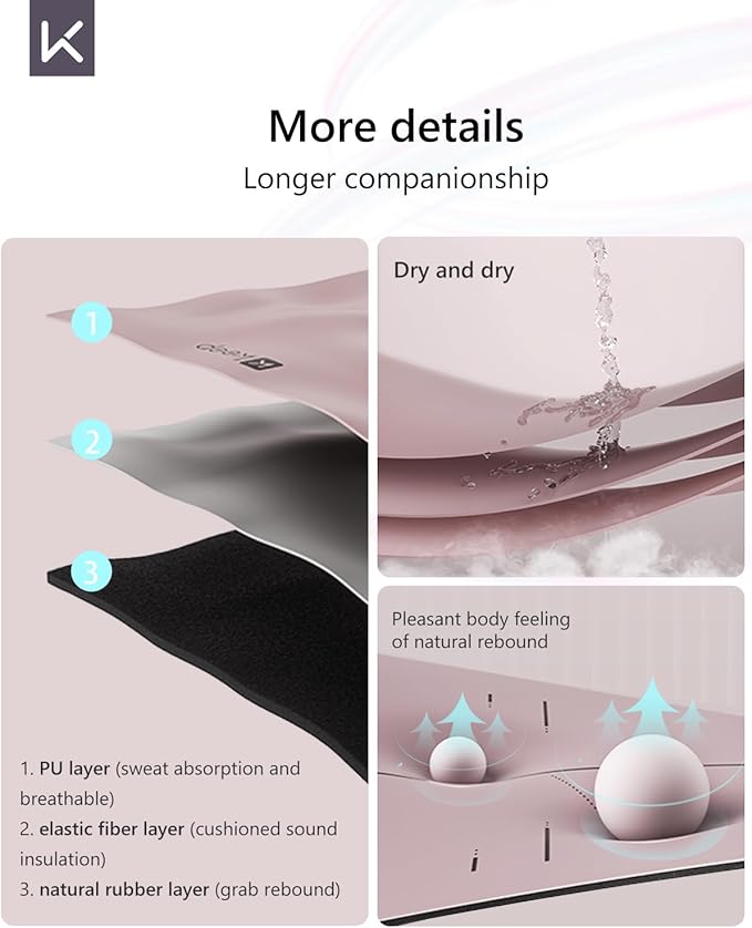 KEEP Rubber Yoga Mat - Professional Sweat Absorbent PU & Natural Rubber. Non Slip Workout Mats for Women & Men, 5mm Thick, 74"x26" Extra Long Wide Pad for Hot Yoga, Pilates, HIIT, Home Gym - Strap Included