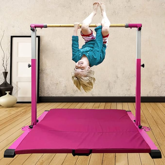 Gymnastics Kip Bar for Home Indoor Training,Horizontal Bar for Kids Girls Junior,Adjustable Arms from 3' - 5' Gym Equipment,1-4 Levels,300lbs Weight Capacity
