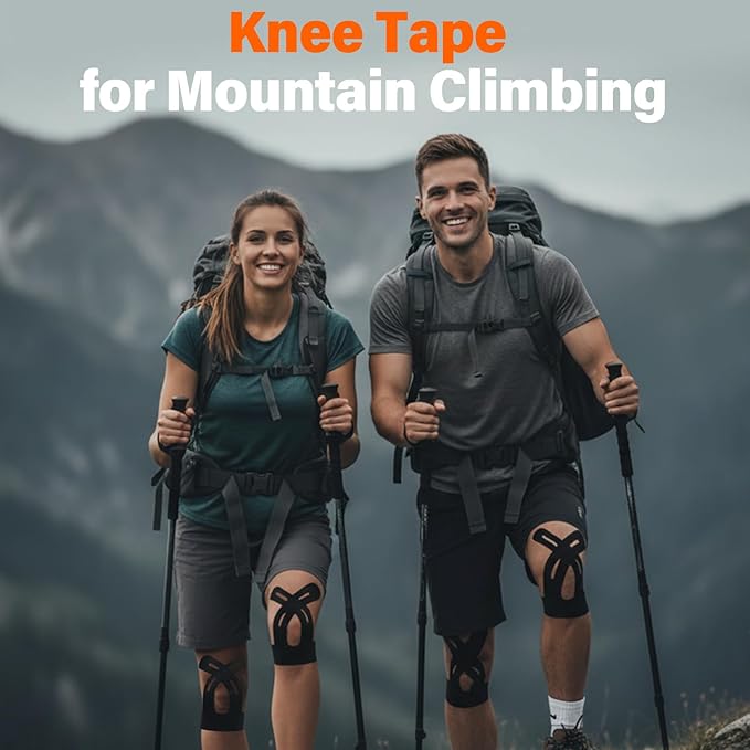 14 Pcs Precut Kinesiology Tape for Knees - Knee Support & Stability, Reduces Pressure Feel, Waterproof, Elastic Strong Adhesive Athletic Tape, Latex-Free, Breathable, for Running, HIIT, Squats