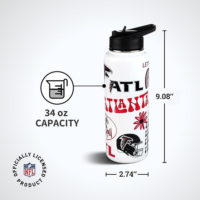 The Memory Company Officially Licensed NFL 34oz Water Bottle - Premium Stainless Steel Double-Wall Insulated, Leakproof Design